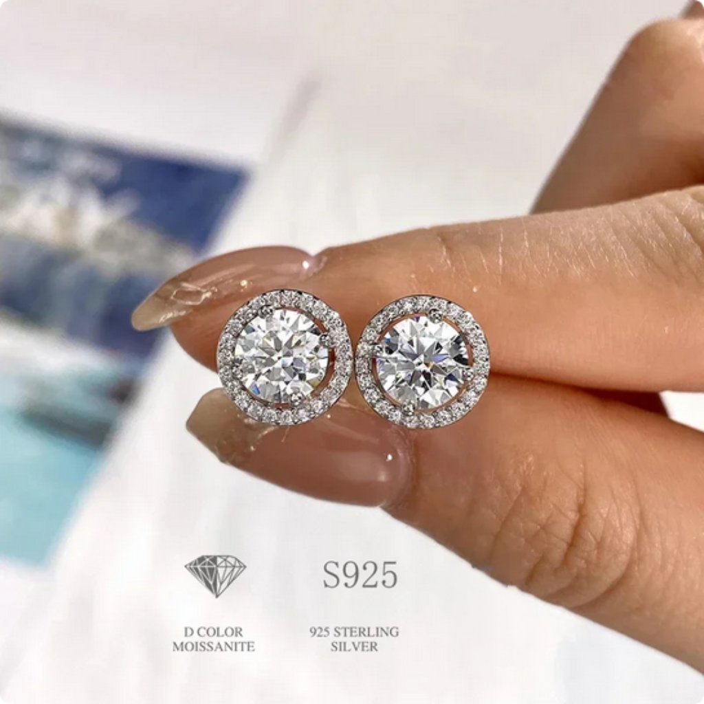 Solid 925 Silver 1ct Moissanite Womens Stud Earrings Real Genuine Studs Jewelry